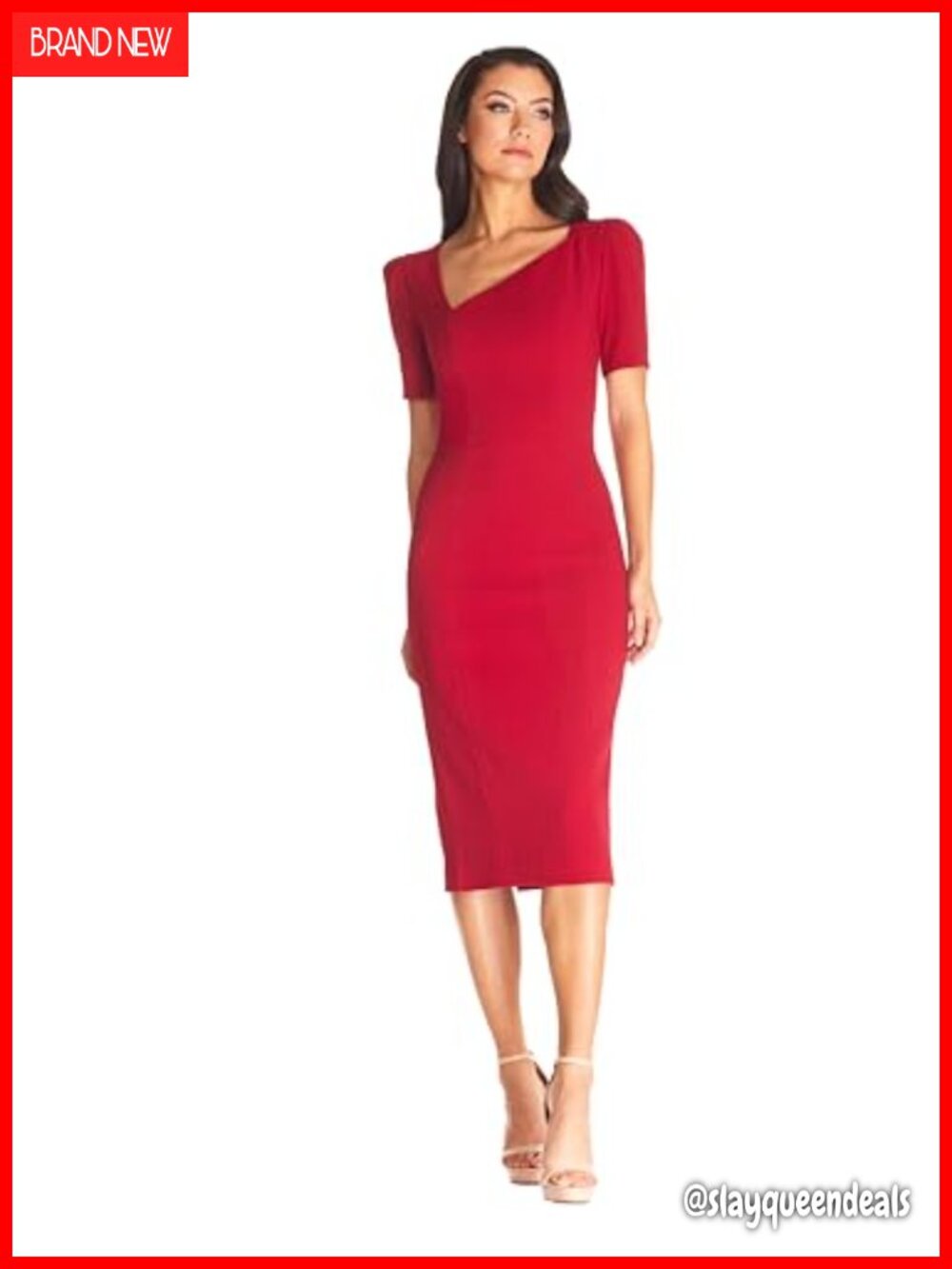 Ruth Short Puff Sleeves Asymmetrical Neckline Bodycon Midi Dress Cocktail Party